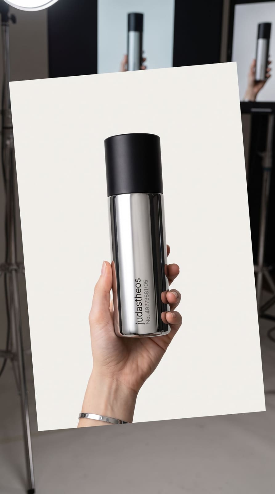 Envase — Aluminio cepillado · tapa de acero · marca grabada